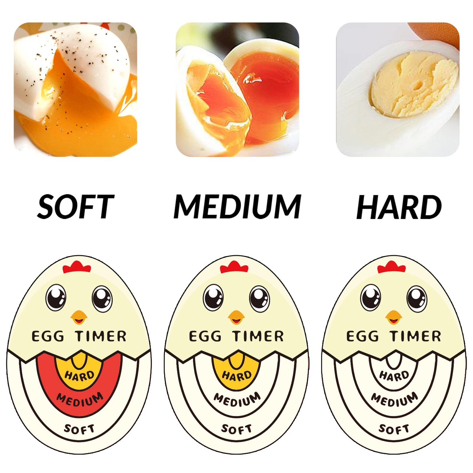 Lasubst Egg Timer for Boiling Eggs that Changes Color When Done, Tricolor, Pa...