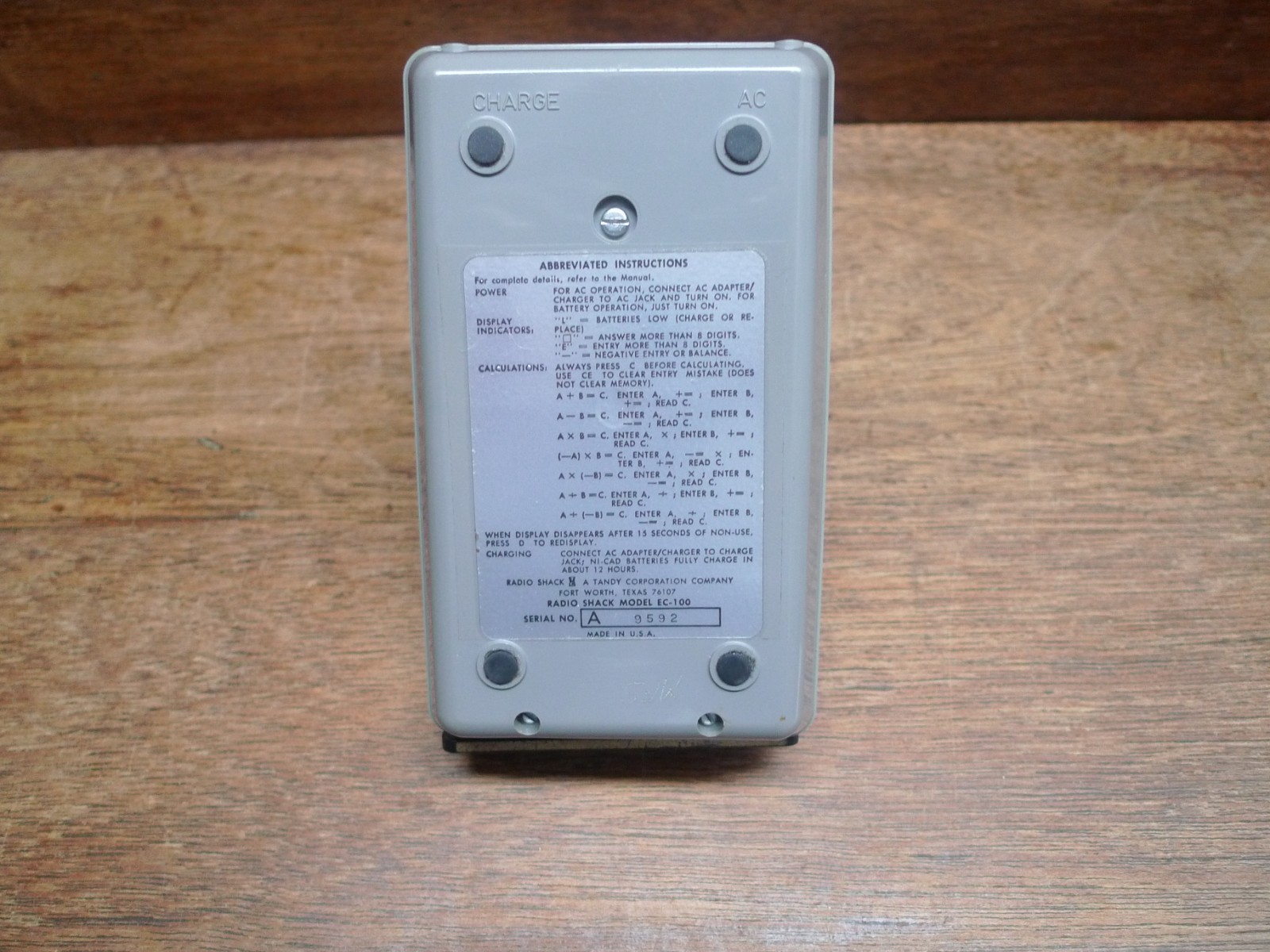 RADIO SHACK EC-100 ULTRA RARE 1972 KLIXON VINTAGE CALCULATOR WORKS PERFECTLY