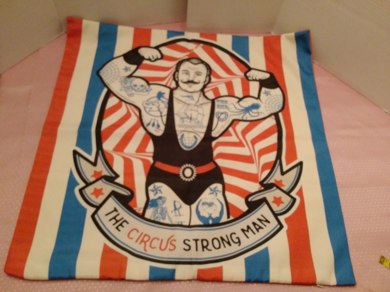 Pillow Sham Circus Theme Printed Pillowcase 24x24" Nostalgic Strongman