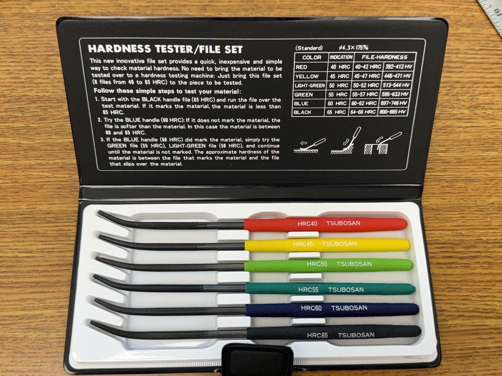 Flexbar 18750 Hardness Testing File Set 6pc HRC40-65 Tsubosan w/ Case