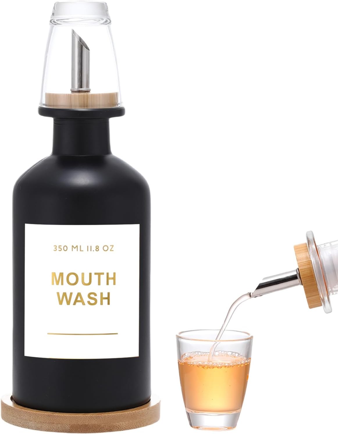 11.8OZ Glass Mouthwash Dispenser for Bathroom with Stainless Black/350*1