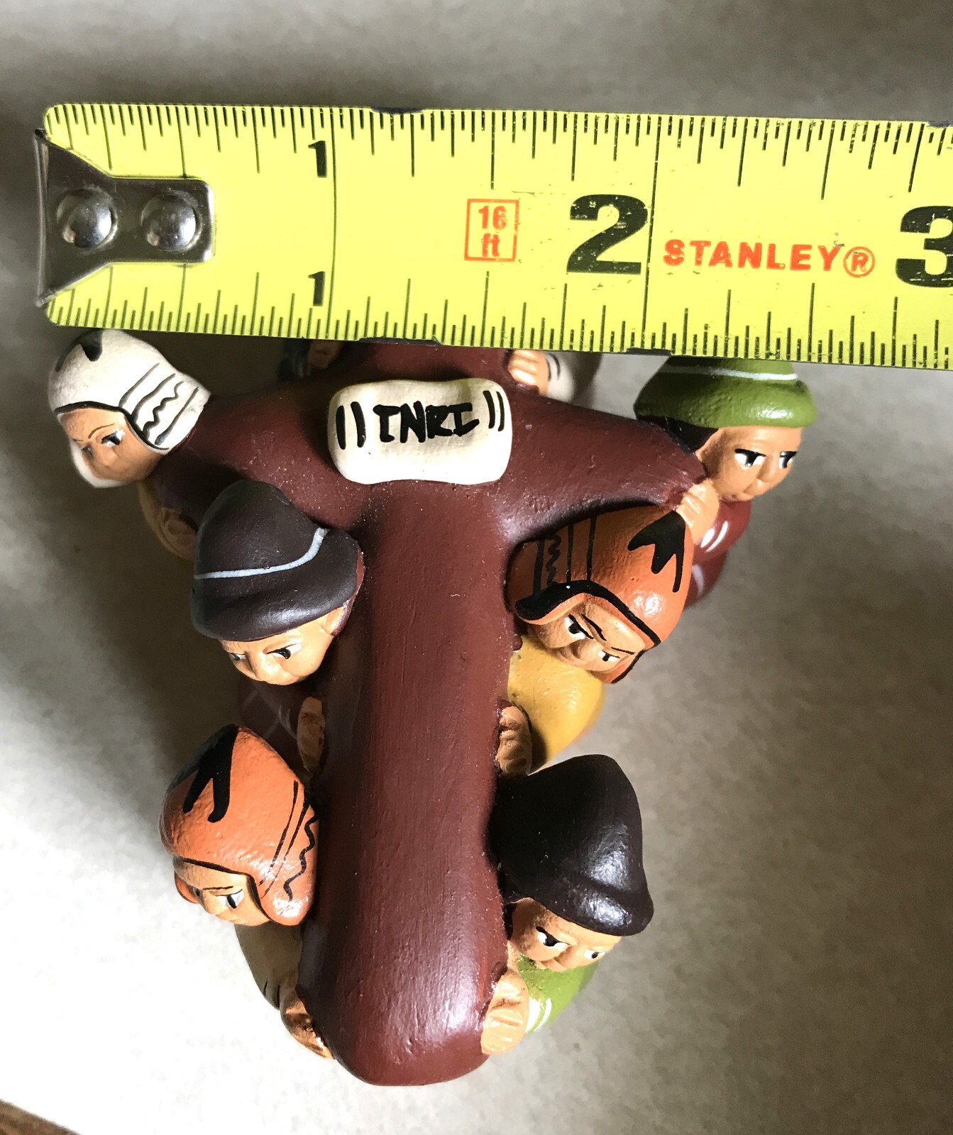 Peru Clay Figures Carrying Crucifix Cross Ethnic Handmade Religious Folk Art