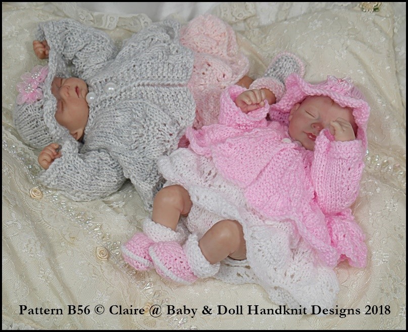 BABYDOLL HANDKNIT DESIGNS KNITTING PATTERN DRESS & COAT SET B56 7-12" DOLL
