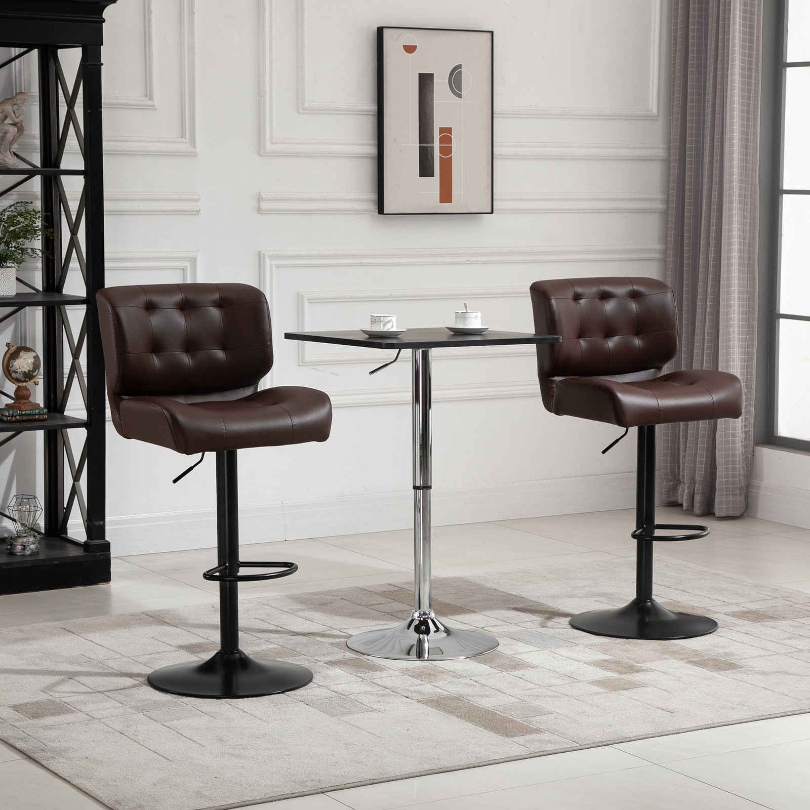 Bar Height Bar Stools Set of 2 with Adjustable Seat, Thick Padded Cushion