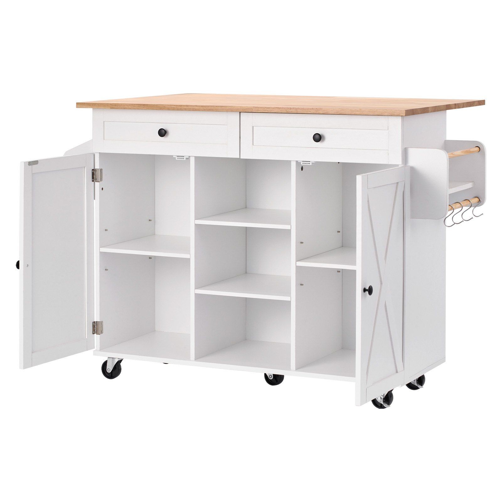 52in Rolling Kitchen Island Cart Storage Cabinet Table with Drawer & Drop Leaf