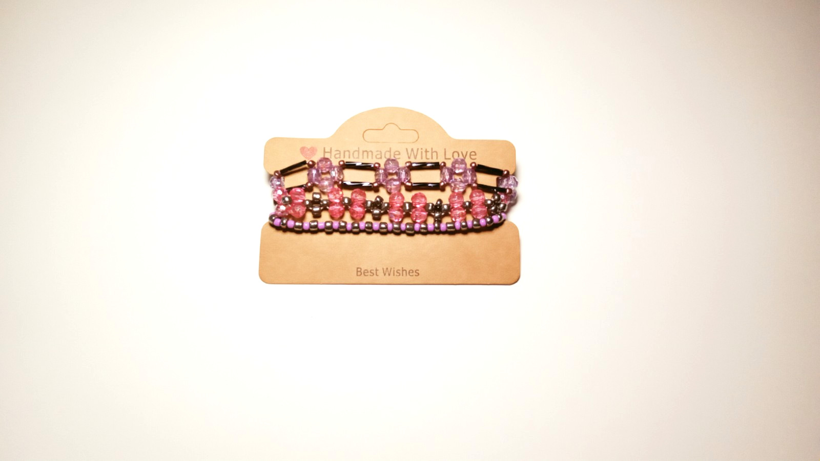 HANDMADE ADJUSTABLE 3PC ACRYLIC PINK & PURPLE BEADED BRACELETS