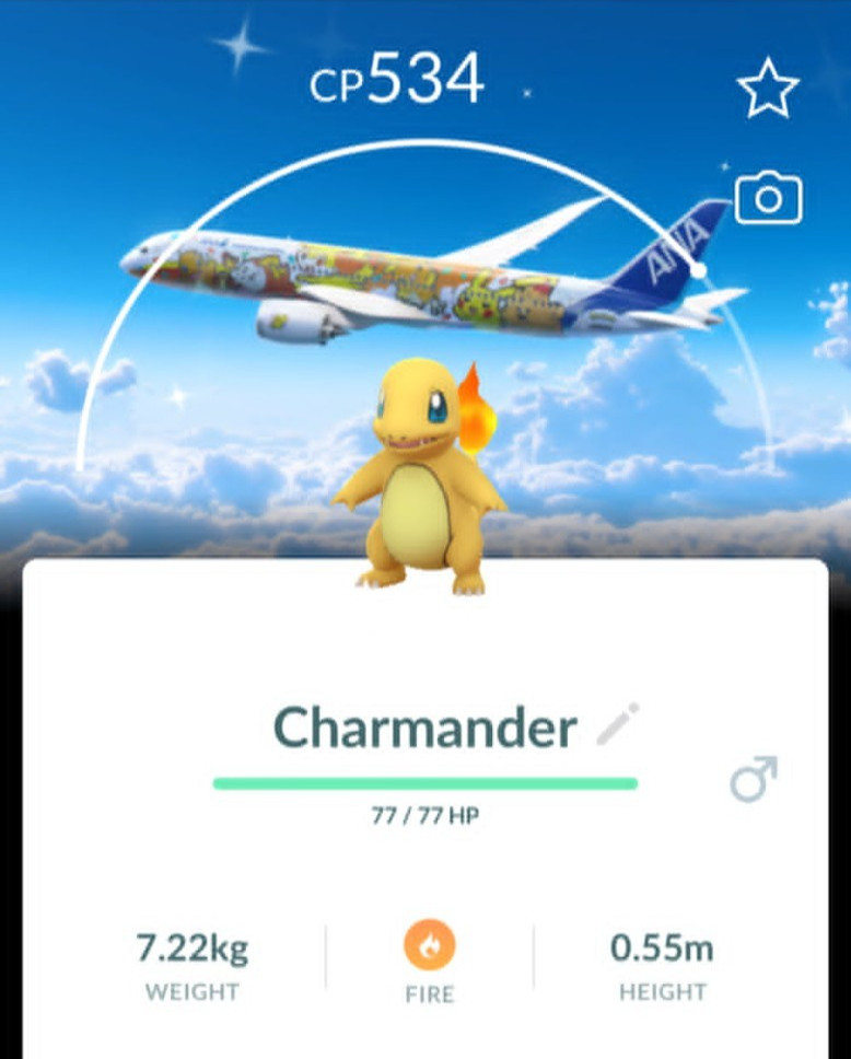 Pokémon - Shiny Charmander El ANA red jet Airways background - PTC - Description