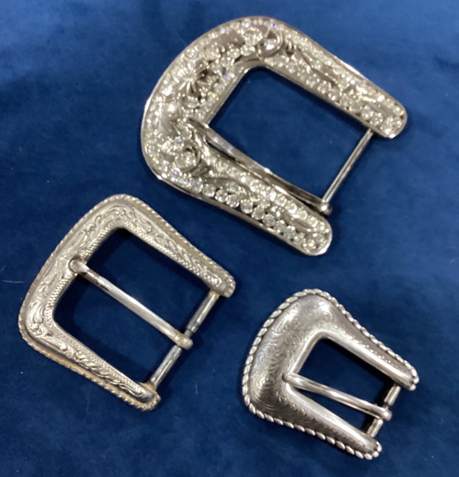 Set of 3  Silver Tone Ornate Rhinestoned Metal Belt Buckle unisex women’s men’s