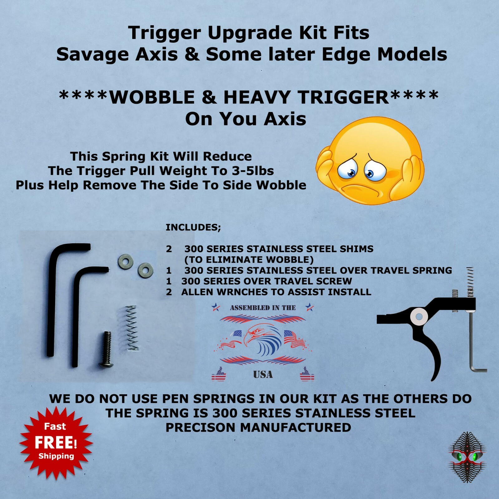 TRIGGER UPGRADE KIT SPRING OVERTRAVEL SCREW SHIMS WRENCHES FITS SAVAGE AXIS EDGE