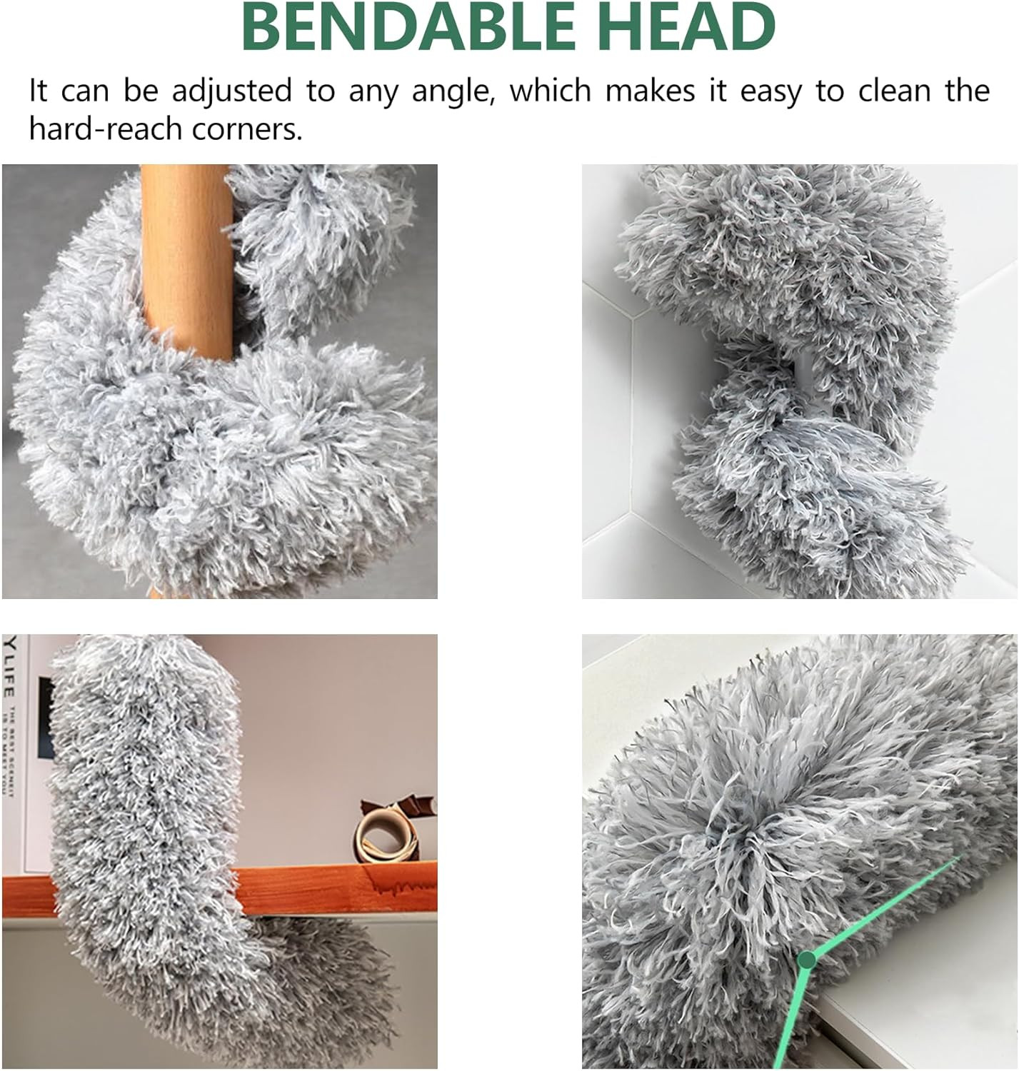 Extra-Long Dusters Extension Pole for Cleaning, Bendable Microfiber Head 100"