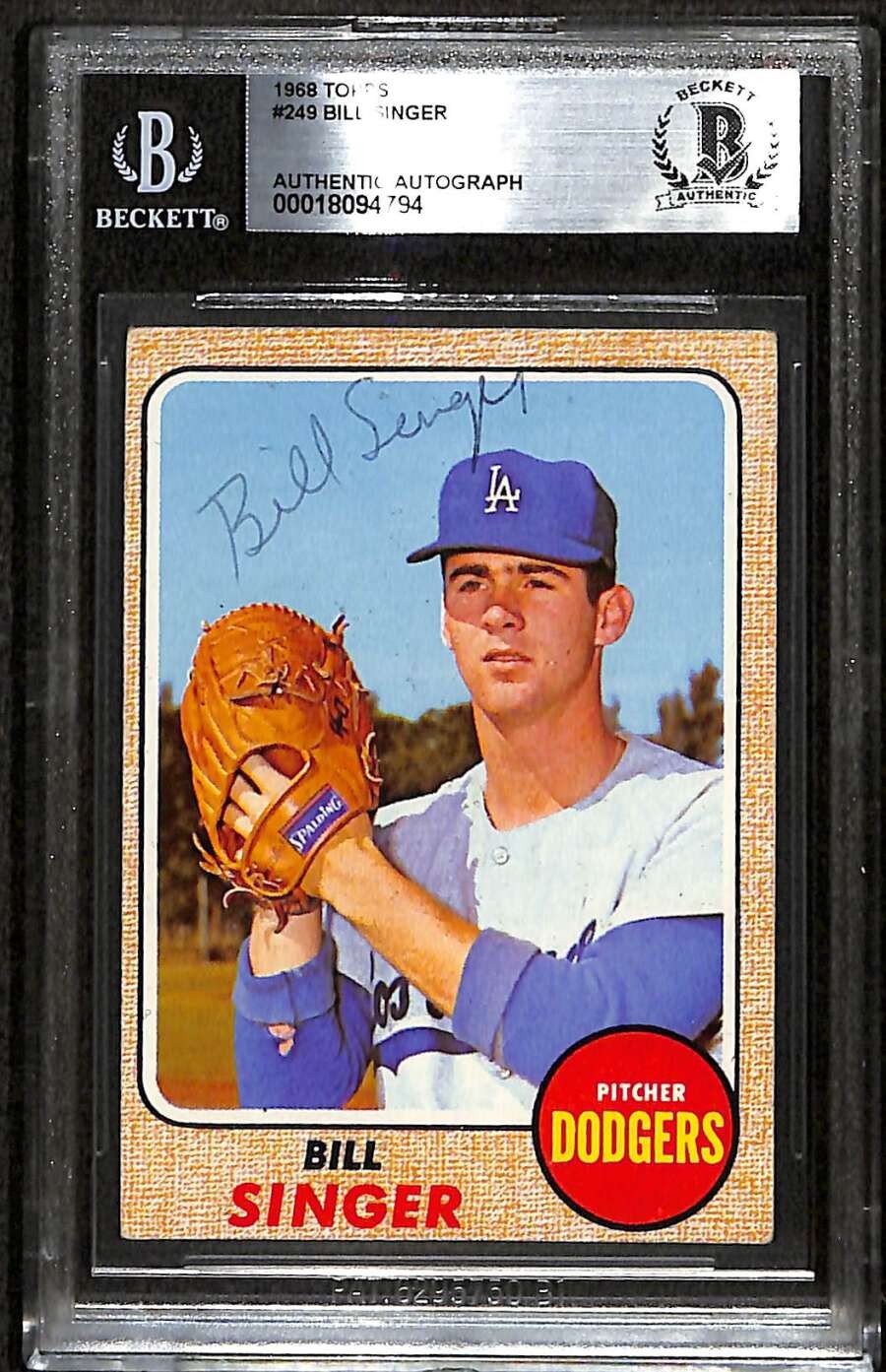 1968 Topps 249 Bill Singer  BGS Auto Autographed BAS Authentic C100550