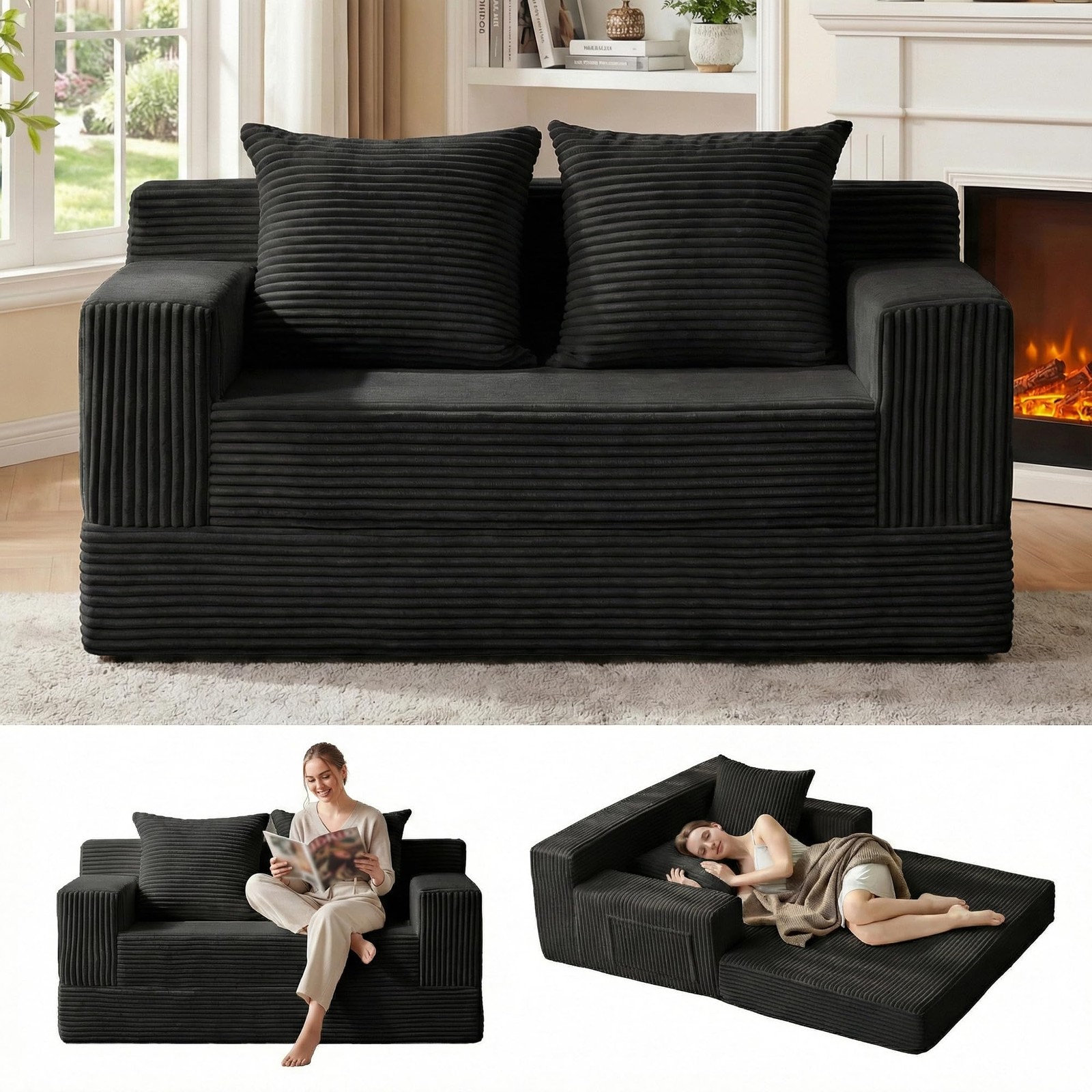 Loveseat Boneless Convertible Sofa Bed, Folding Floor Futon Sleeper Sofa Couc...