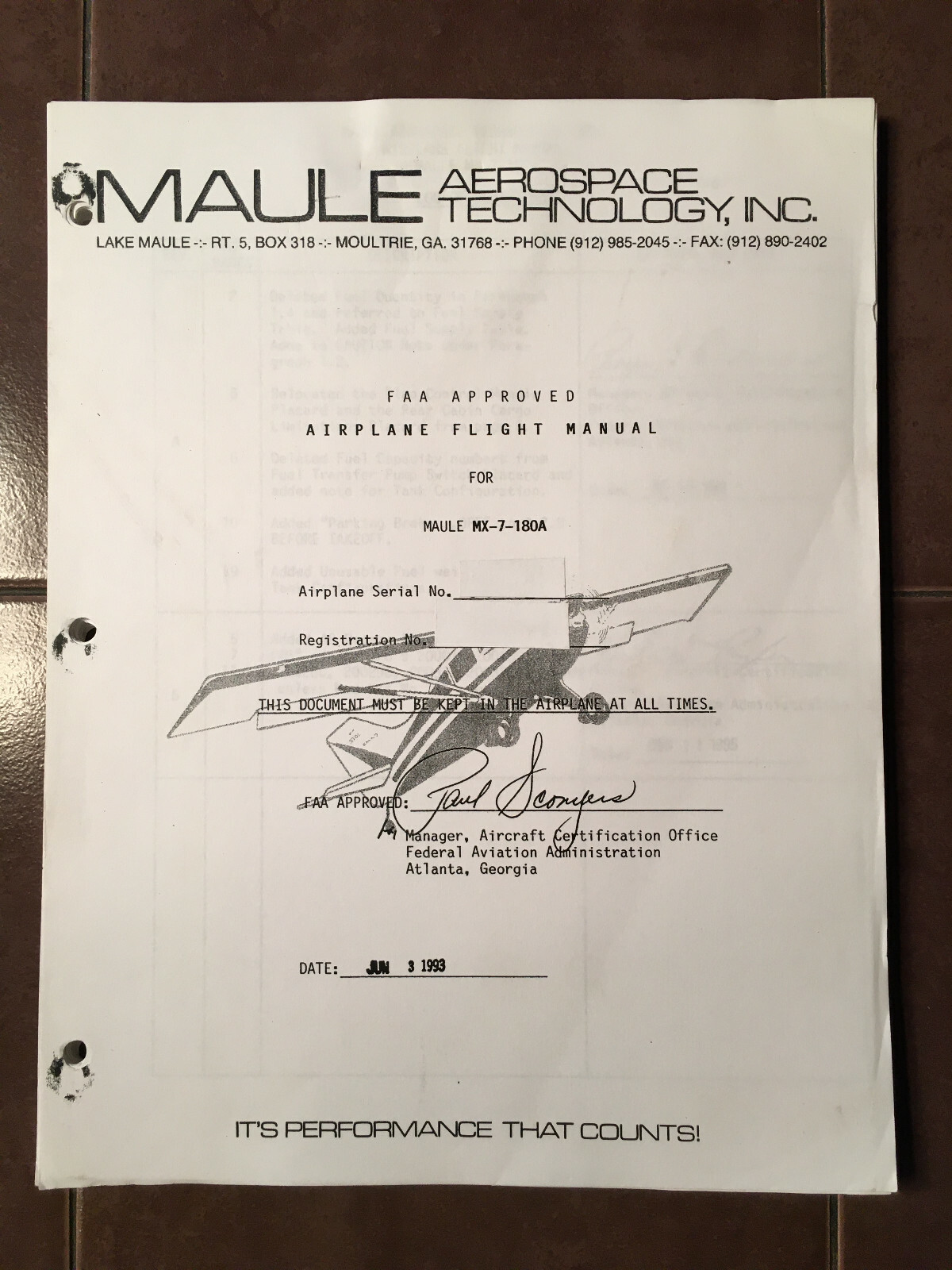 Maule MX-7-180A Airplane Flight Manual