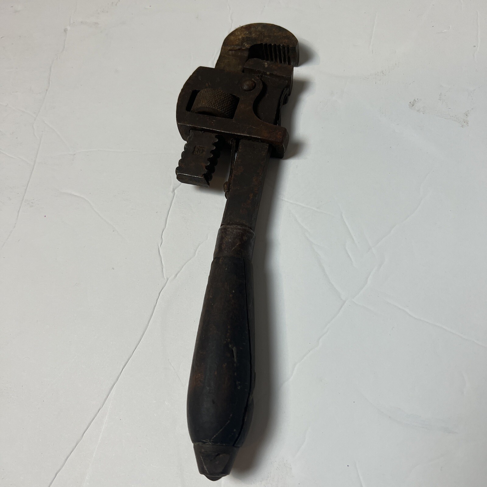 Vintage 10" Pipe Wrench with Wooden Handle