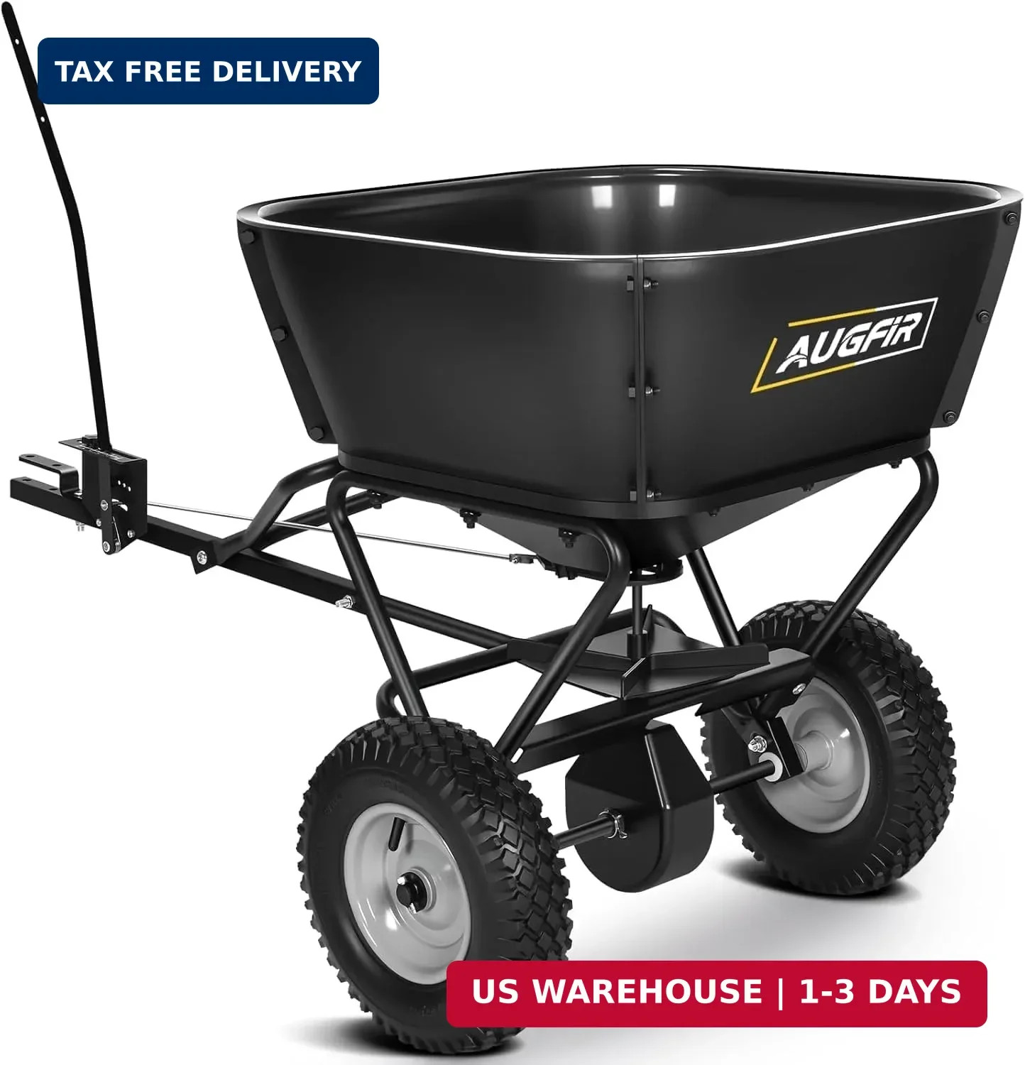 AugFir Tow Behind Broadcast Spreader, 130 LBS Capacity Lawn Fertilizer Spreader