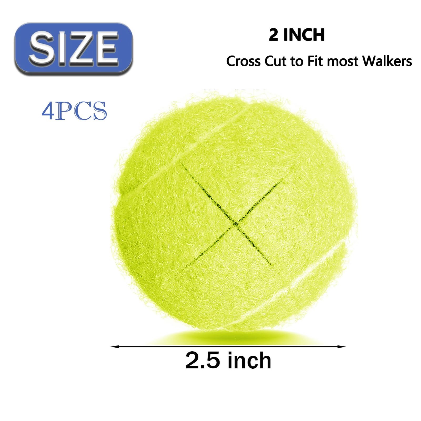 Tennis Balls for Walkers Pre Cut, 4Pcs Walker Standard, Yellow-4pcs