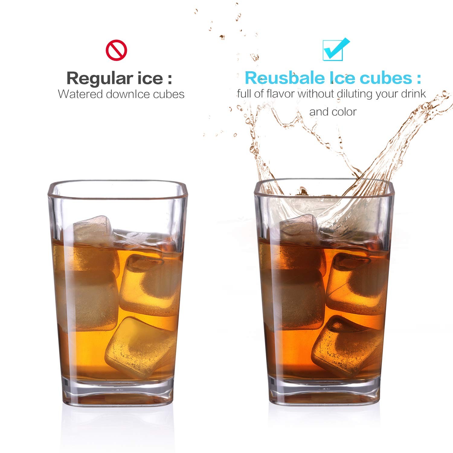 60 Pcs Reuable Ice Cubes White Clear Plastic Cube to Keep 0.98”,