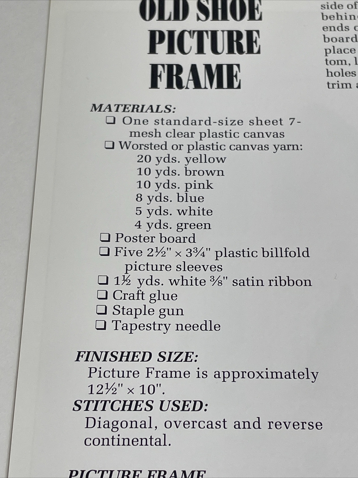 Old Shoe Picture Frame Annie's Attic Plastic Canvas Pattern