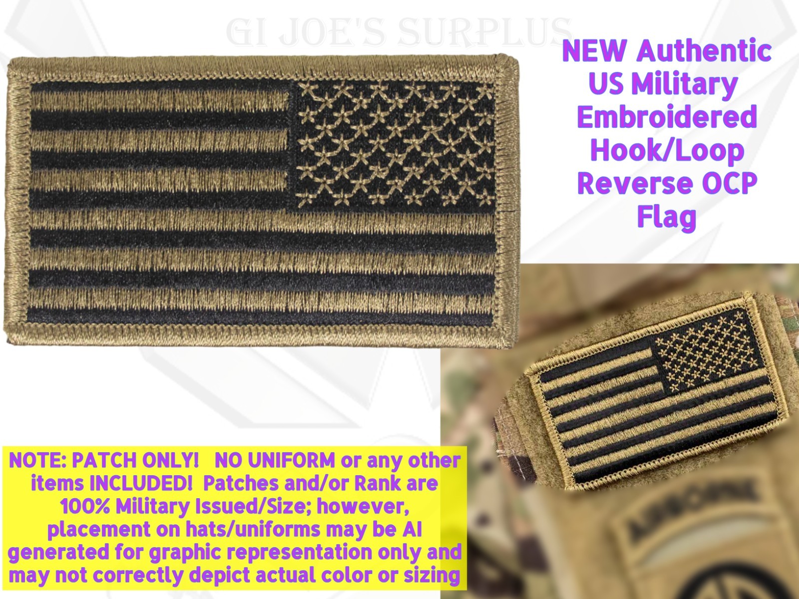 1 US Military Hook Reverse US Flag Patch Camouflage OCP 2F3