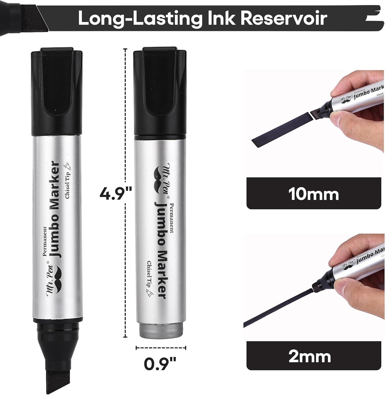 - Jumbo Permanent Markers, 4 Pack, Black, Chisel Tip, Wide Tip, Large, Thick Per