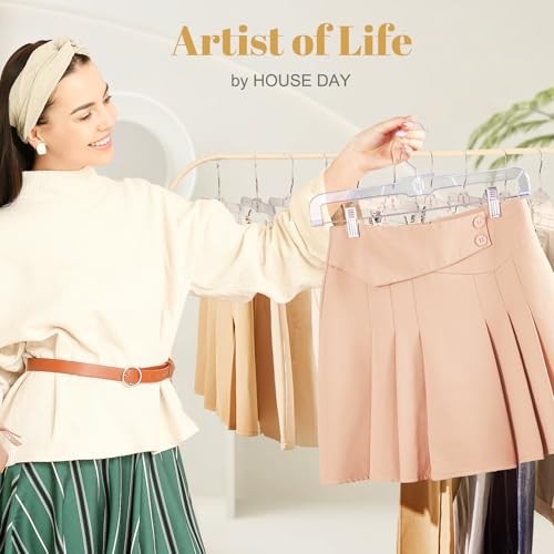 12 Pack 14 inch Clear Plastic Skirt Hangers with Adjustable Clips, Pants 12PC