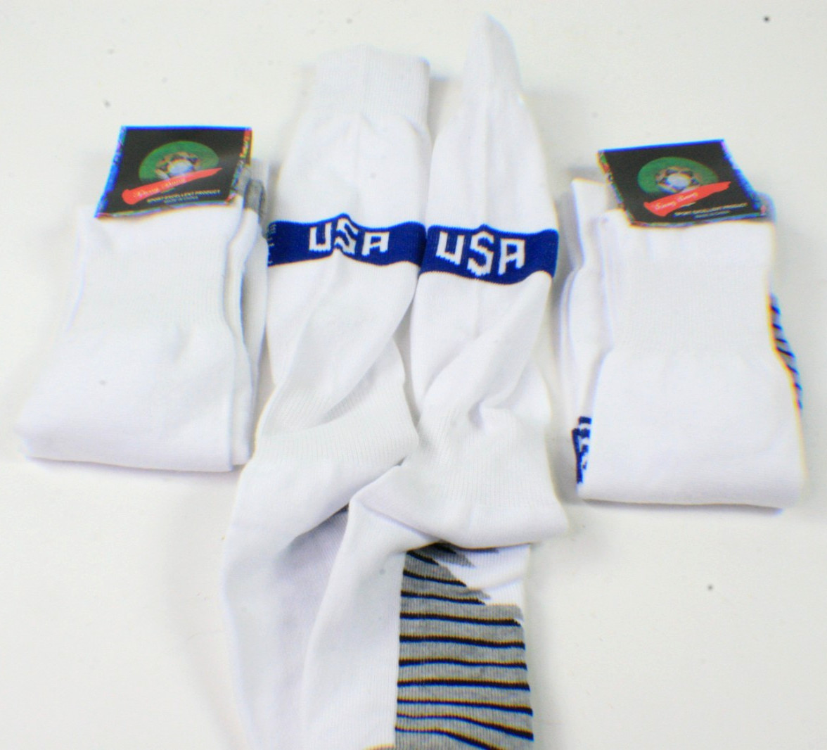 Xiong Bang Sport Soccer Athletic Socks White Blue "USA" Knee High NEW 3 Pair
