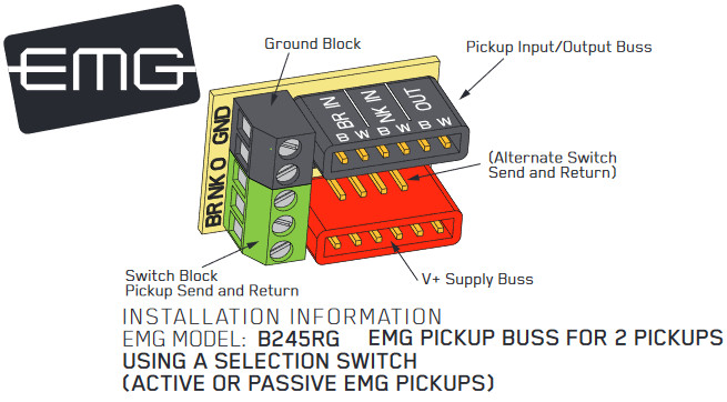 NEWEST EMG B245rG Pickup Buss For 2 Solderless Active / Passive Pickups & Switch