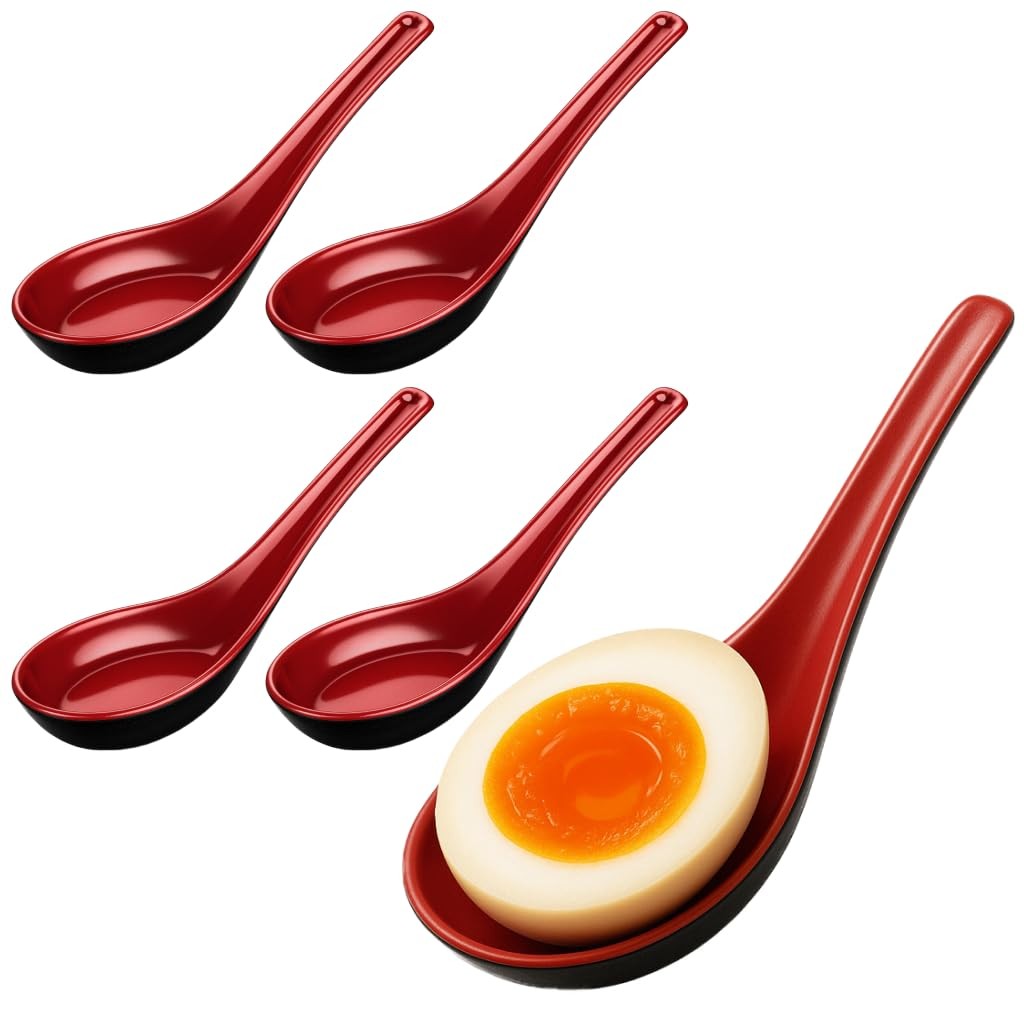 Asian Soup Spoons Melamine Ramen Pho Noodle Wonton Dishwasher Safe Red Black 4