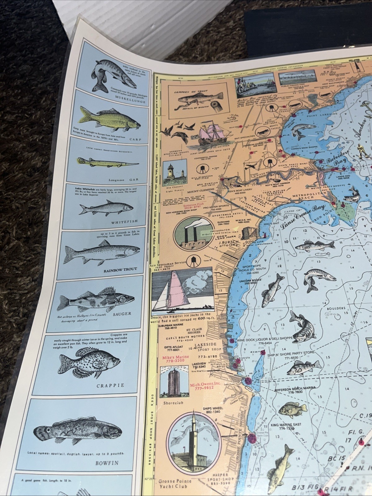 Nautical Fishing Chart Lake St Clair Michigan Laminated Map