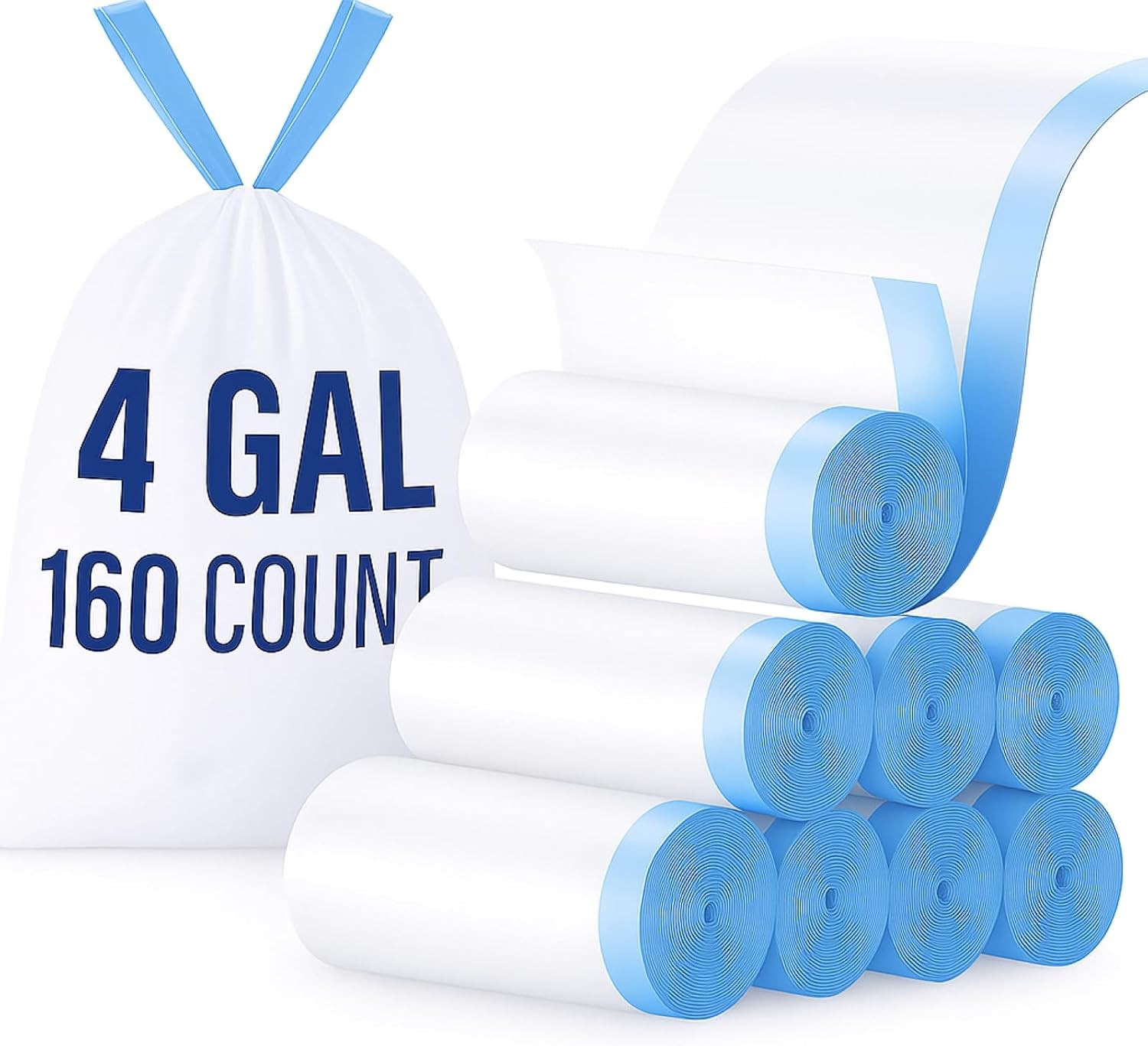 4 Gallon Small Trash Bags, Drawstring 4 Gallon Garbage Bags, Tear-Separated