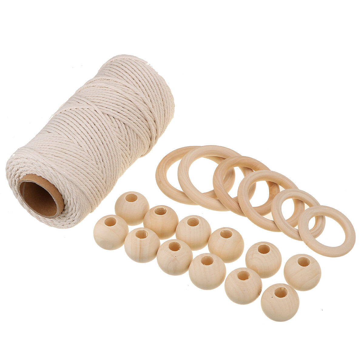 100m 3mm Natural Cotton String Macrame Artisan Thread Twisted Cord + Beads Rings