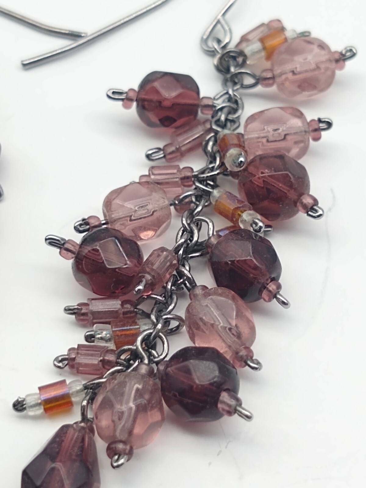 Vintage purple bead dangle earrings cute Boho