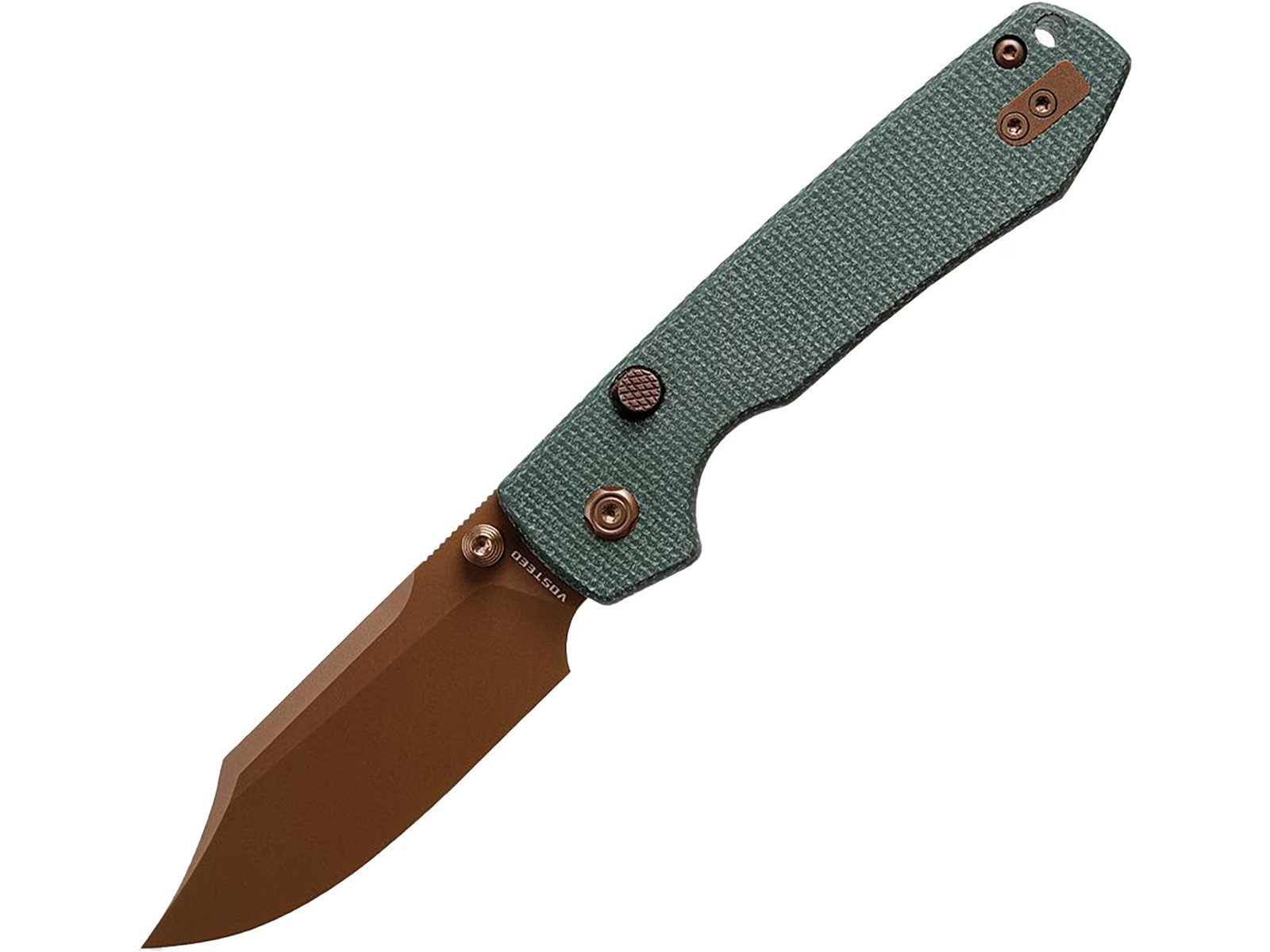 Vosteed Raccoon Top Liner Lock Pocket Knife 3.25" Bowie Sandvik 14C28N Copper
