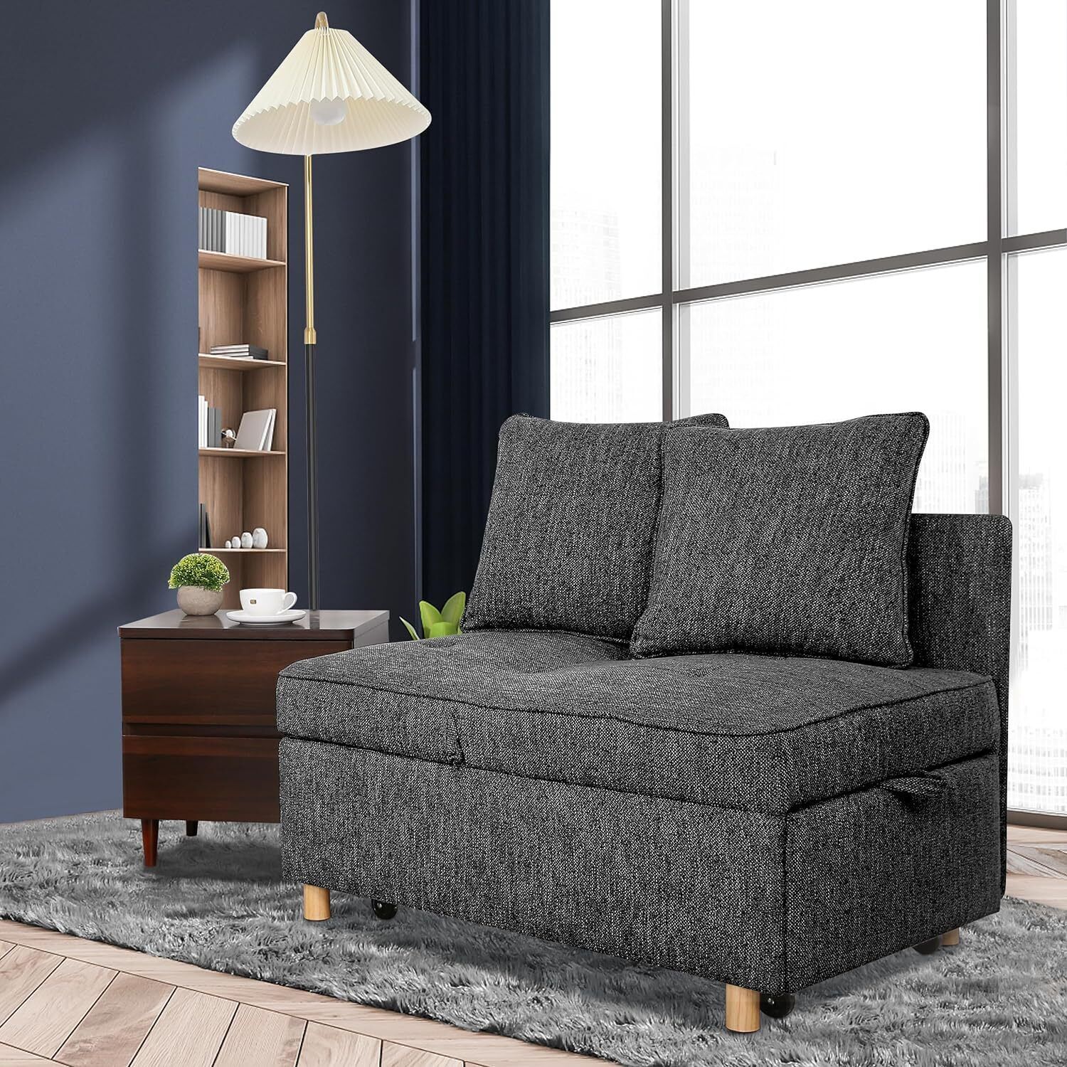 Folding Ottoman Sofa Bed Chair 4-in-1 Sleeper Sofa w/Adjustable Backrest&Pillows