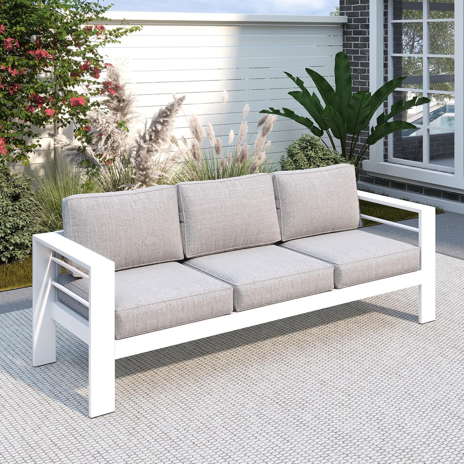 Outdoor Couch Aluminum Patio Furniture Sofa, 3-Seat All-Weather