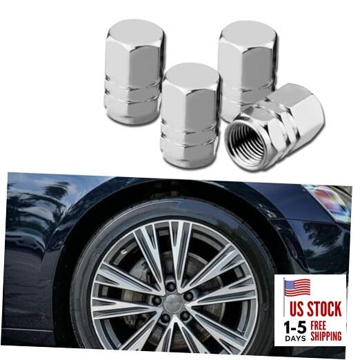 Car Tire Stem Valve Caps, 4 Pcs Aluminum Alloy Valve Stem Covers, Hexgon Silver