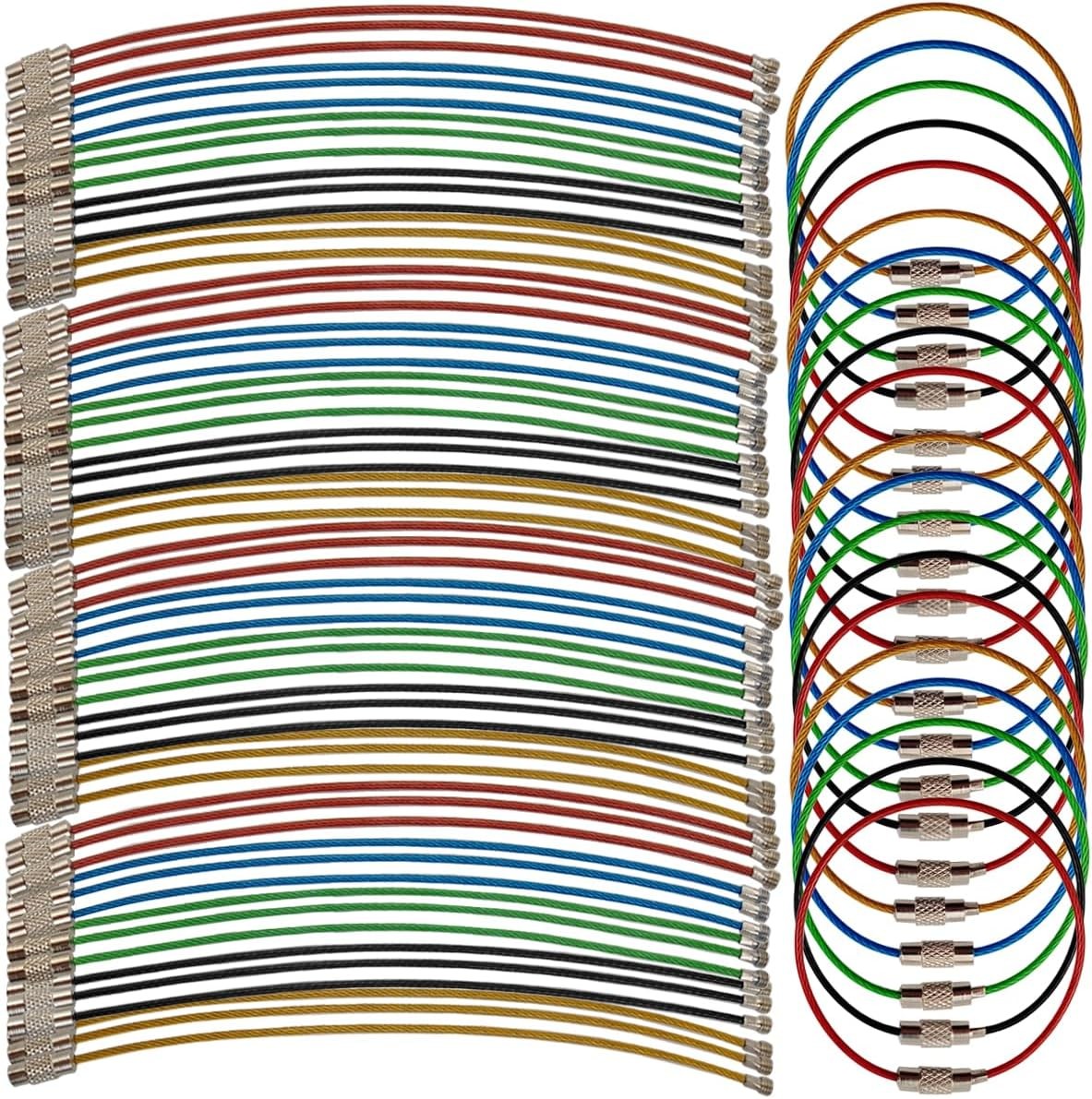 50PCS 5.9" Steel Wire Keychain, Colored Nylon Coated Stainless Steel Metal Wire