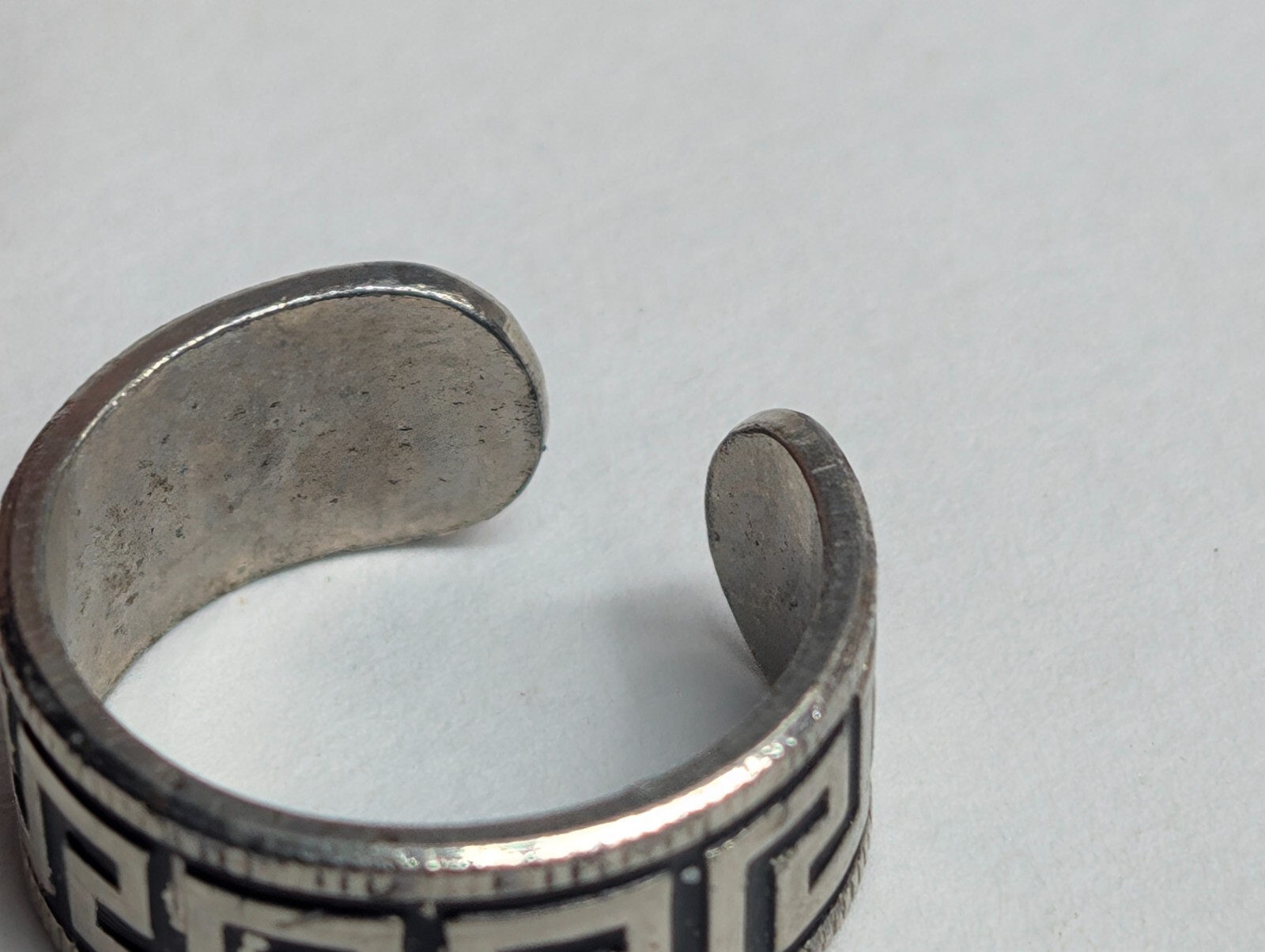 Vintage Silver-Tone Greek Key Design Toe Ring Adjustable Size