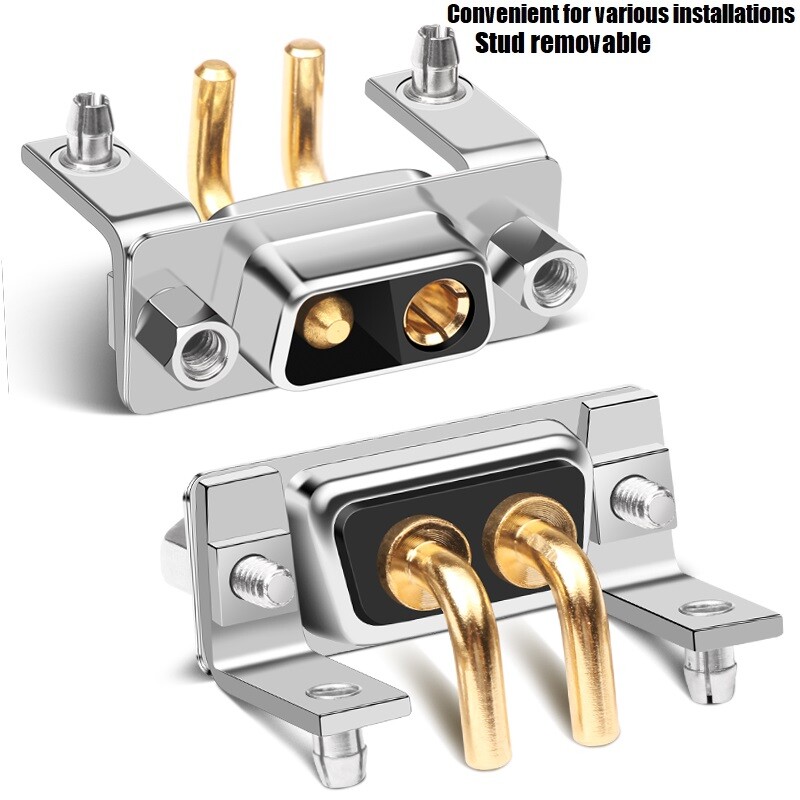 40A DB2 2V2/2W2 solid pin connector 2-pin core 90° angled foot solder plate plug