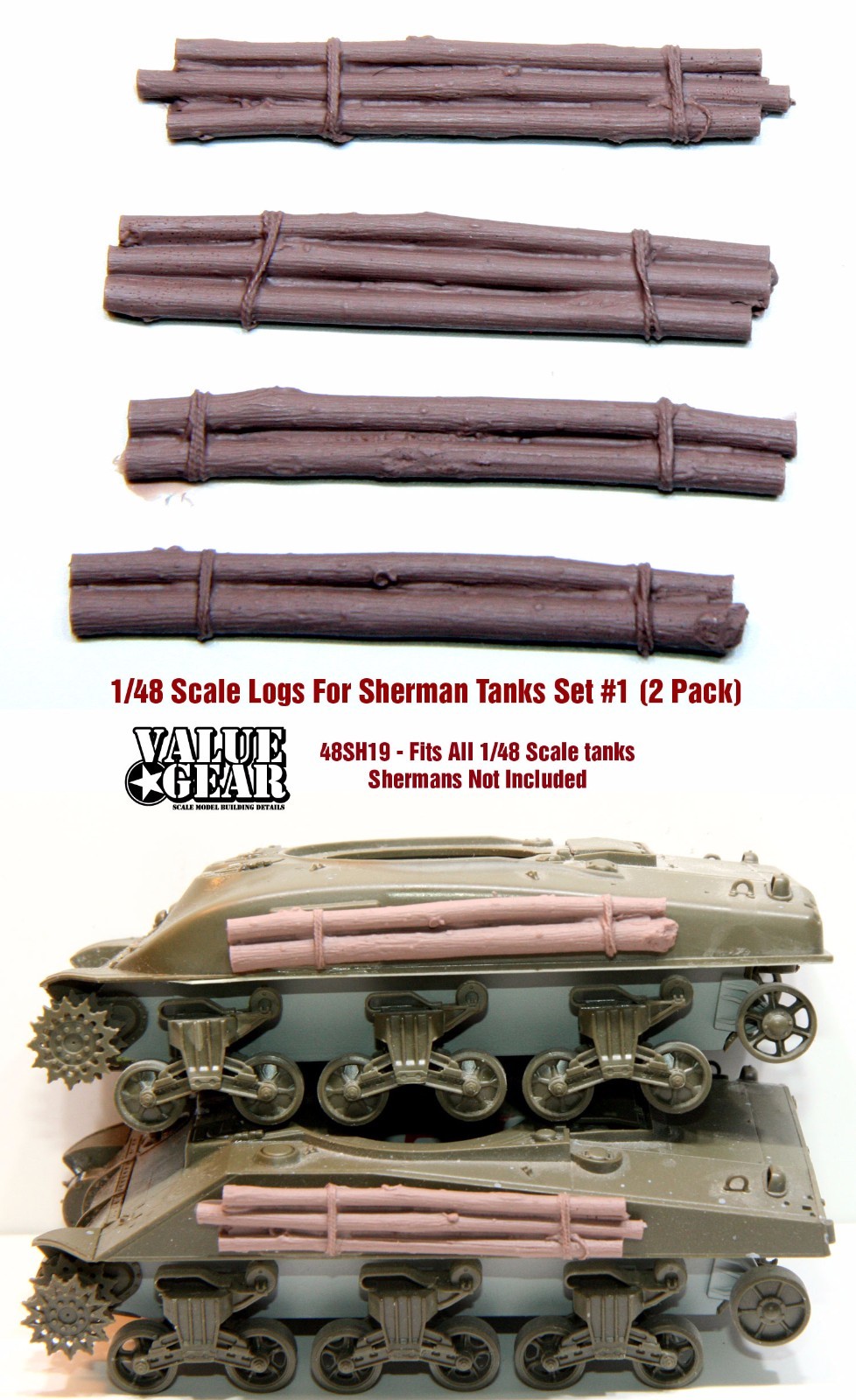 1/48 - Sherman Tank Log Sets #1 (2 Sets) Value Gear Stowage - Braile Scale Resin