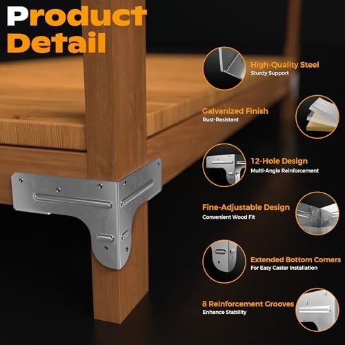 Workbench & Shelving Hardware Kit - Galvanized Steel Corner Brackets, 8 Pcs + 10