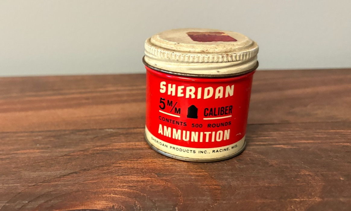 Vintage SHERIDAN 5mm Caliber Airgun Pellets Ammunition Full Red & White Tin