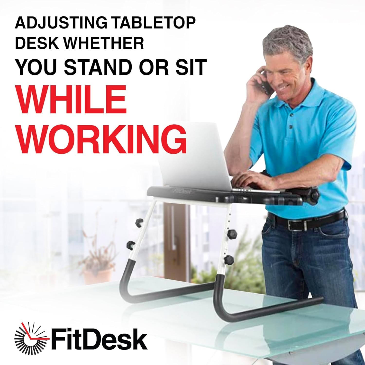 Portable Standing Desk Converter with Massage Rollers Forearm Supports