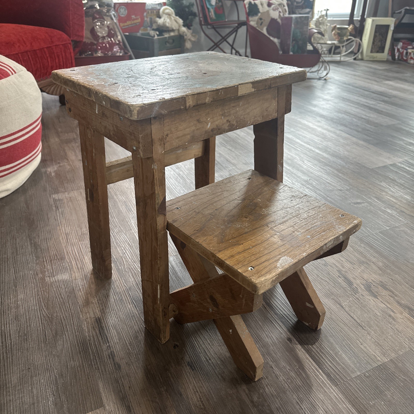 Vintage Wooden Two Step Folding Step Stool UNIQUE PIECE! 💕
