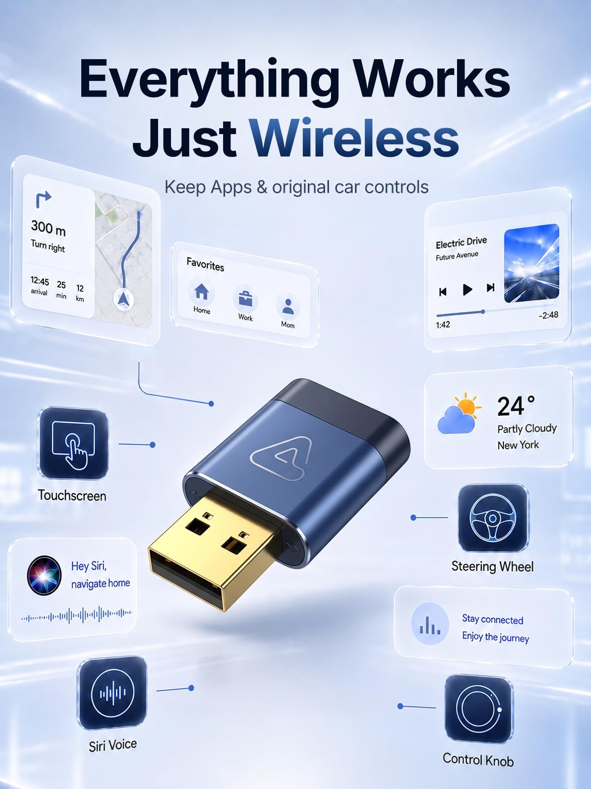 2026 USB Wireless CarPlay Adapter For iPhone Apple Wireless Dongle Plug ＆ Play