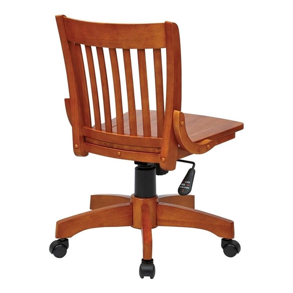 Bowery Hill Traditional Solid Wood Armless Office Chair in Medium Brown