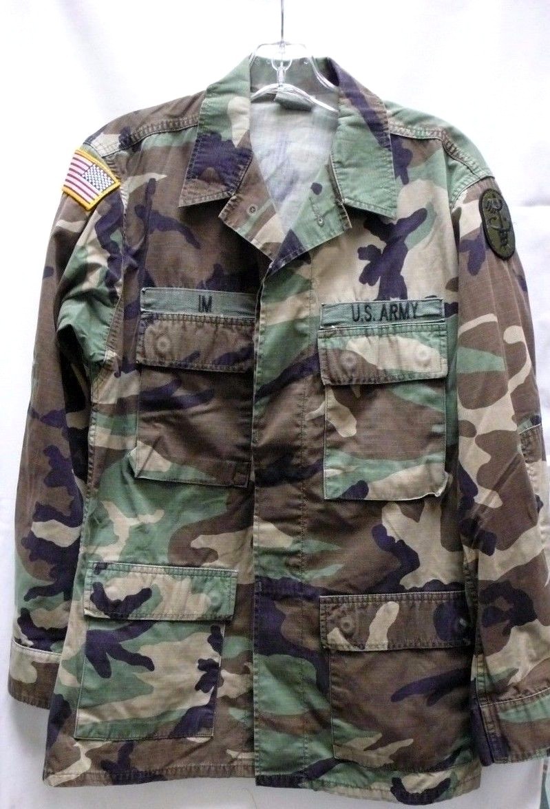 US ARMY CAMO BDU SHIRT WOODLAND MEDICAL SERVICES PATCH USA FLAG MED R