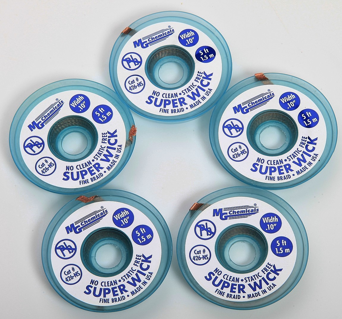 Lot of 5 MG Chemicals Super Wick 426-NS Solder Sponge 5ft, 1.5m Long & .10" Wide