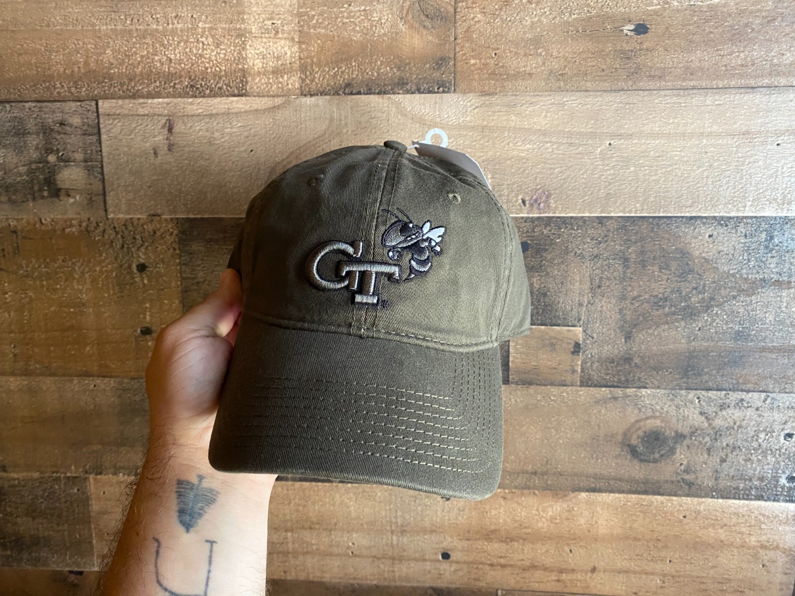 Georgia Tech Yellow Jackets Strapback Hat NEW The Game Olive Green 3D Sewn Logo