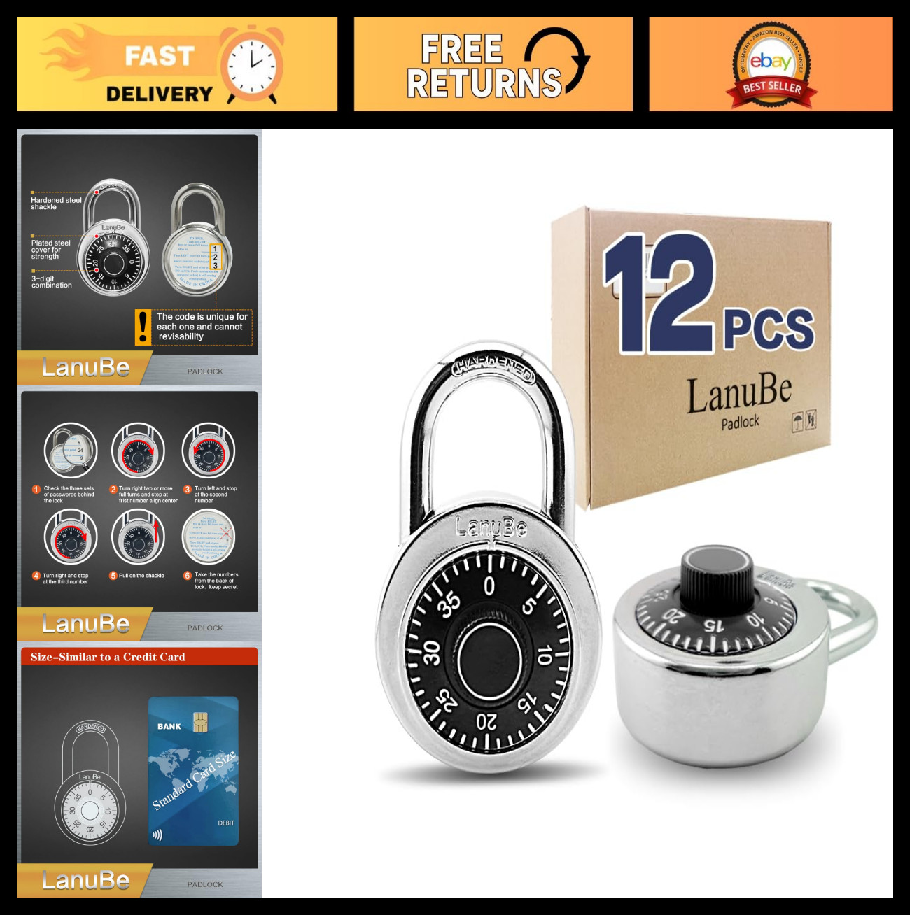 12 Pack Wide 2-in Dial Combination Padlocks - Secure Locking, Easy Set-Up